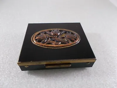 Vtg Rex Fifth Avenue Black Enamel Brass Art Nouveau Motif Powder Compact Unused • $12