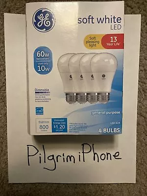 GE LED Bulb 60W Equiv 10W Actual Soft White  Dimmable 800 Lumens 4 Pack A19 New • $9.47
