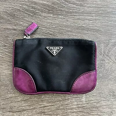 Prada Nylon And Purple Leather Coin Purse Vintage • $59