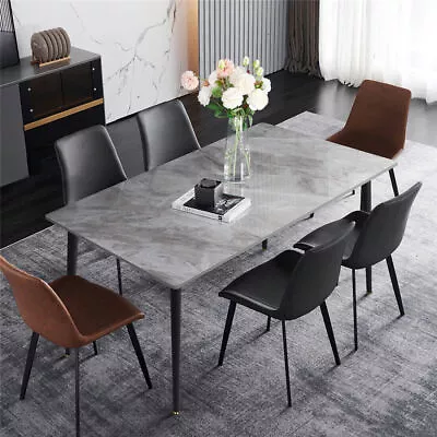 High Gloss 4-6 Seater Marble Dining Table Kitchen Lunch Dinner Table Slim Design • $269.95