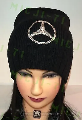 Mercedes Benz Bling 3D Logo Beanie Hat Unfolded W Swarovski Crystals Black • $59.99