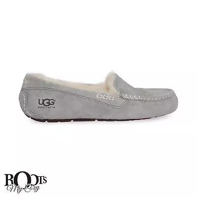 Ugg Ansley Wide Grey Suede Shearling Slip On Moccasin Women's Shoes Size Us 10 • $94.99