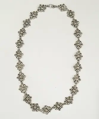 Fabulous Vintage Signed Mexico Taxco Sterling 925 Flower Link Necklace- 21  • $179.99