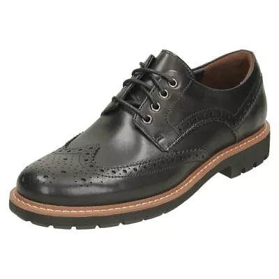 Clarks Mens Formal Brogues Batcombe Wing Black Leather Shoes G-Fit Size: 12 • £49.50