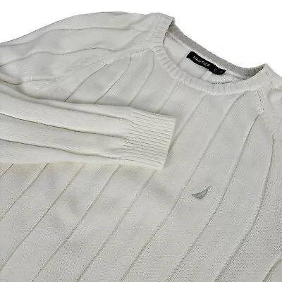 Nautica Men's Sweater Size XL 100% Cotton Knit White Crewneck Pull Over • $12.95