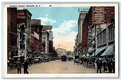 1925 Market Street Classic Cars Railway Establishments Crowd Newark NJ Postcard • $9.72