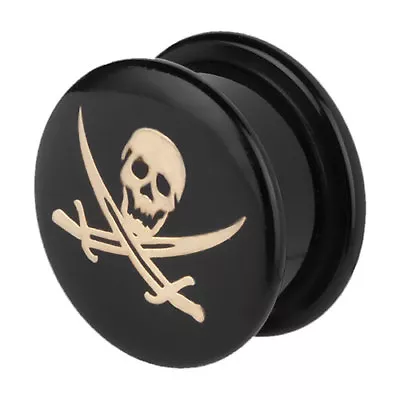 Flesh Tunnel Plug Piercing Black Golden Pirate Magnet Closure Double Flat • $6.56