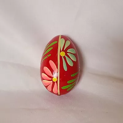 Handpainted Wood Egg Red Colorful Bright Easter Floral Flowers Small Nature • $9.99