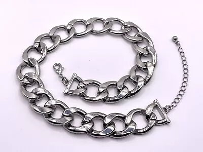 Steel Curb Chain Cuban Chain Link Choker With Crystal Embellishments Necklace • $26.59