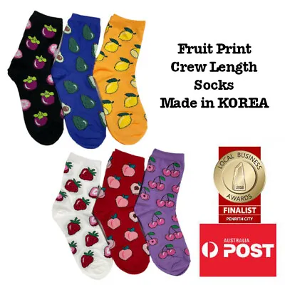 Women's Colourful Fruit Print Crew Socks Pop Art Fruit Made In KOREA SINGLE PAIR • $4.99