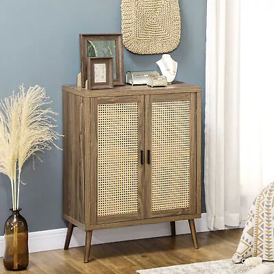 HOMCOM Sideboard Buffet Cabinet With Rattan Door Adjustable Shelf Brown • $98.09