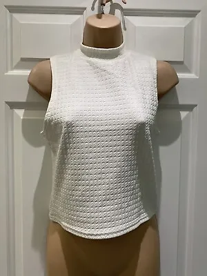 New Look Womens White Embossed High Neck Sleeveless Zip Up Top Size 8 • £8