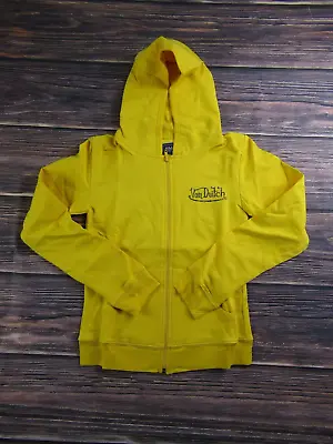 Von Dutch NEW Womens Small Yellow Full Zip Hoodie Sweater Sweatshirt Signature • $15.99