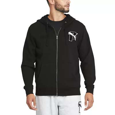 Puma Full Zip Logo Hoodie Mens Black Casual Athletic Outerwear 532416-01 • $23.45