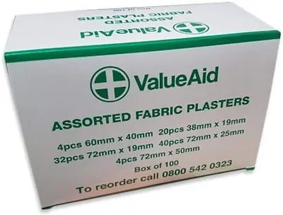 Value Aid Assorted Fabric Plasters - Box Of 100 100 Count (Pack 1) • £12.90