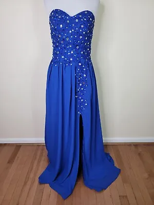 $74.50 • Buy Custom Pageant Formal Prom Dress Royal Blue Size S/4 Beaded Strapless Maxi 