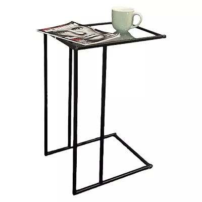 Sofa Side Table Black With Clear Glass Top Coffee End Table For Living Room • £21.99