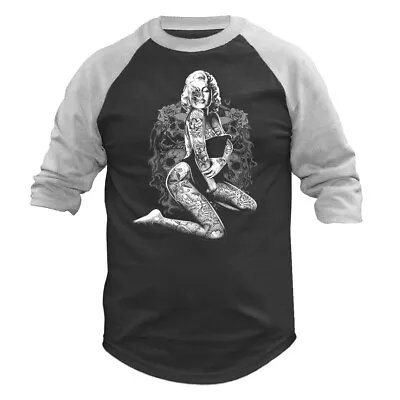 Monrow Skull Pose 3/4 Sleeve Raglan • $17.28