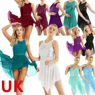 UK Women Adults Ballet Dance Dress Leotard Lyrical Sequins Dancewear Costume • £18.26