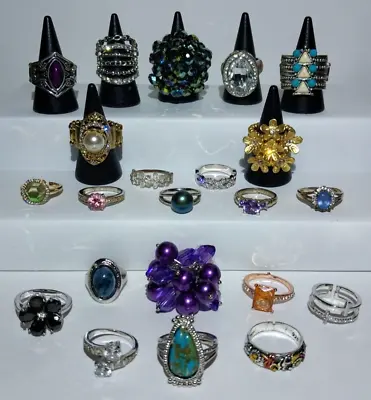 22 Vtg Costume (some Stretch Band) Rings Various Sizes      #Q • $25.50