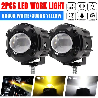 2x 60W LED Spot Light Motorcycle Headlight Driving Fog Lamp Yellow/White Strobe • $30.93