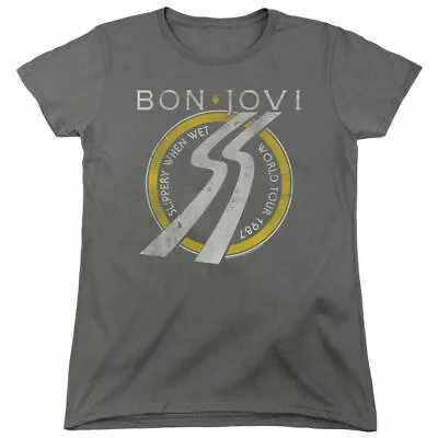 £36.33 • Buy Bon Jovi Slippery When Wet World Tour Womens T Shirt Licensed Rock Charcoal