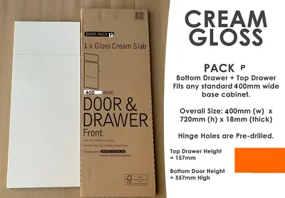 B&Q Kitchen 400mm  BASE Drawer Line Door + CREAM GLOSS Slab PACK P • £23.20