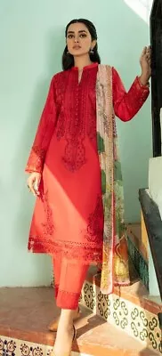 Aabyaan Red Unstitched Branded Lawn Suit New Shalwar Kameez Pakistani Suit  • £35