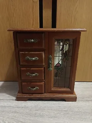 Vintage 4 Drawer Wooden Jewellery Box Wardrobe Cupboard Vintage Decor • £16.75