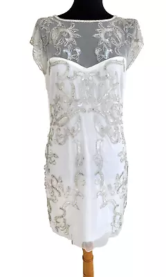 Miss Selfridge 1920's Inspired Cocktail Dress Beaded Sheer UK 14 Peeky Blinders • £20