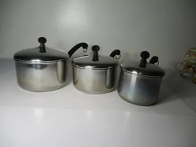 Vintage Farberware Aluminum Clad Stainless Cookware 6 Piece Sauce Pans W/ Lids • $49.99