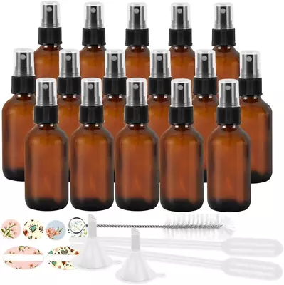 16 Pack 120 Ml 4Oz Amber Glass Spray Bottles With Fine Mist Sprayer & Dust Cap F • $25.86