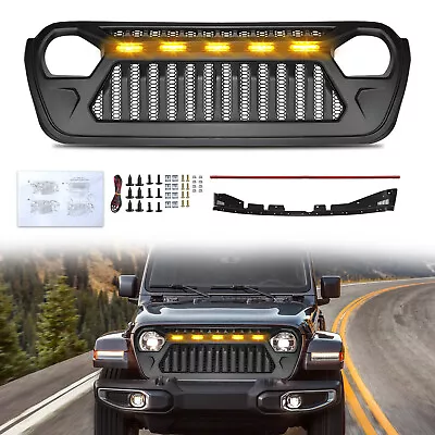 Grill For 2018-2023 Jeep Wrangler JL JT Front Mesh Grille W/Amber Running Lights • $127.99