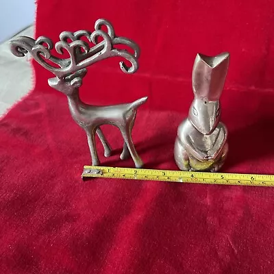 Lot Of 2 Silver Color Metal Animal Figurines Rabbit & Deer • $18