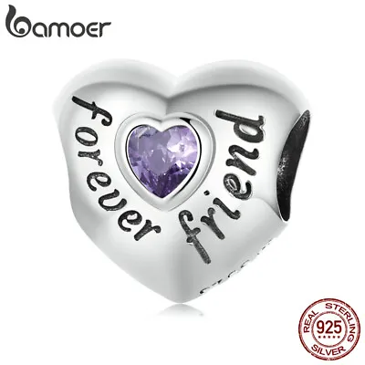 BAMOER European 925 Sterling Silver DIY Purple CZ Love Family Charm For Bracelet • $7.88