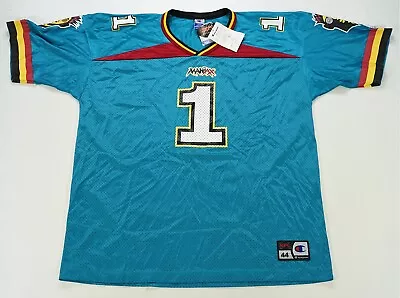 Rare Vintage CHAMPION Memphis Maniax XFL Football Jersey 2000s Teal NWT SZ L 44 • $49.99