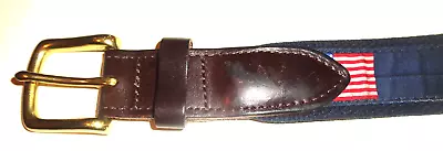 Men's Vineyard Vines American Flag Fabric Leather Leather Belt Size 40 • $14.95