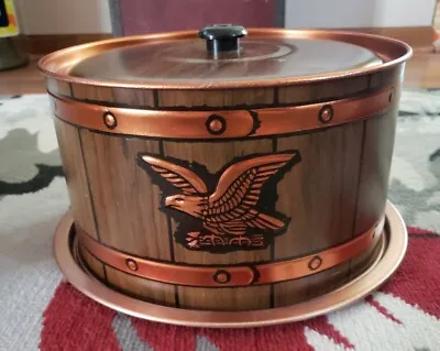 Vintage Weibro Copper Color Metal Cake Plate & Cover MCM  Wood Grain W/Eagle USA • $16