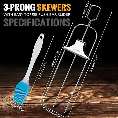 Grilling Savant 3 Way Skewers14 Inch Metal Skewers For GrillingEasy To Use Pus • $18.38