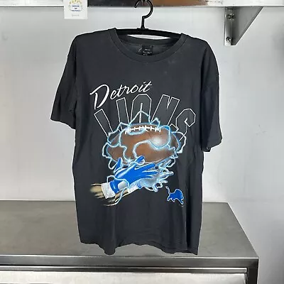 Vintage 1995 Detroit Lions Lighting NFL Large Black Single Stitch T-shirt • $60