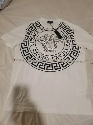 100$ Authentic  Mens VERSACE Medusa Logo Graphic Crewneck T-Shirt Black/White L • $150