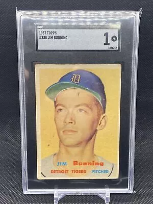 1957 Topps #338 Jim Bunning Rookie RC HOF SGC 1 Nice Eye Appeal • $47.97