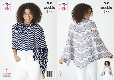 King Cole Ladies Double Knit Knitting Pattern Wavy Pattern Lace Wrap Shawl 5843 • £4.99