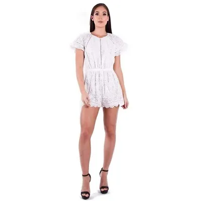 Zimmermann Size 0 White Hydra Broidery Flutter Playsuit Casual • $150