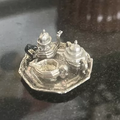 6 Pc Vtg Miniature Metal Tea/Coffee Set With Creamer Sugar Pot Tray Dollhouse • $19.50