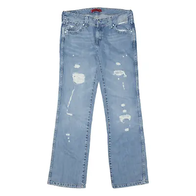LEVI'S Jenny Lee Square Cut Distressed Jeans Blue Denim Straight Womens W32 L32 • £16.99