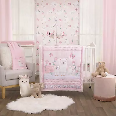 Little Love Sweet Llama & Butterflies Floral Pink & Purple 3Piece Mini Crib Bedd • $122.58