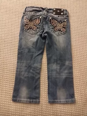 Miss Me Girls JK5451P2 Capri Denim Blue Jeans Size Girls 12 Butterfly Pockets • $21.99