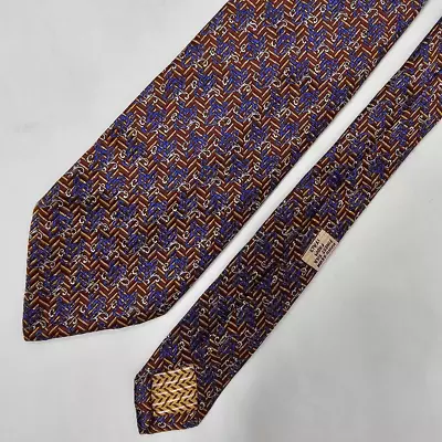 Robert Talbott Seven 7 Fold Silk Tie Red Blue Gold Textured 10/40 3.5  X 60  • $60