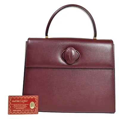 $298 • Buy CARTIER 2C Logos Hand Bag Leather Bordeaux Gold-Plated Made In Italy 62SG958